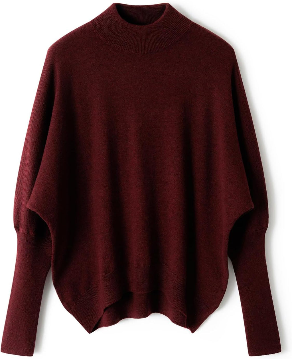 Merino Wool Blend Mock Neck Batwing Sleeve Sweater