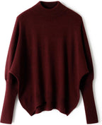 Merino Wool Blend Mock Neck Batwing Sleeve Sweater