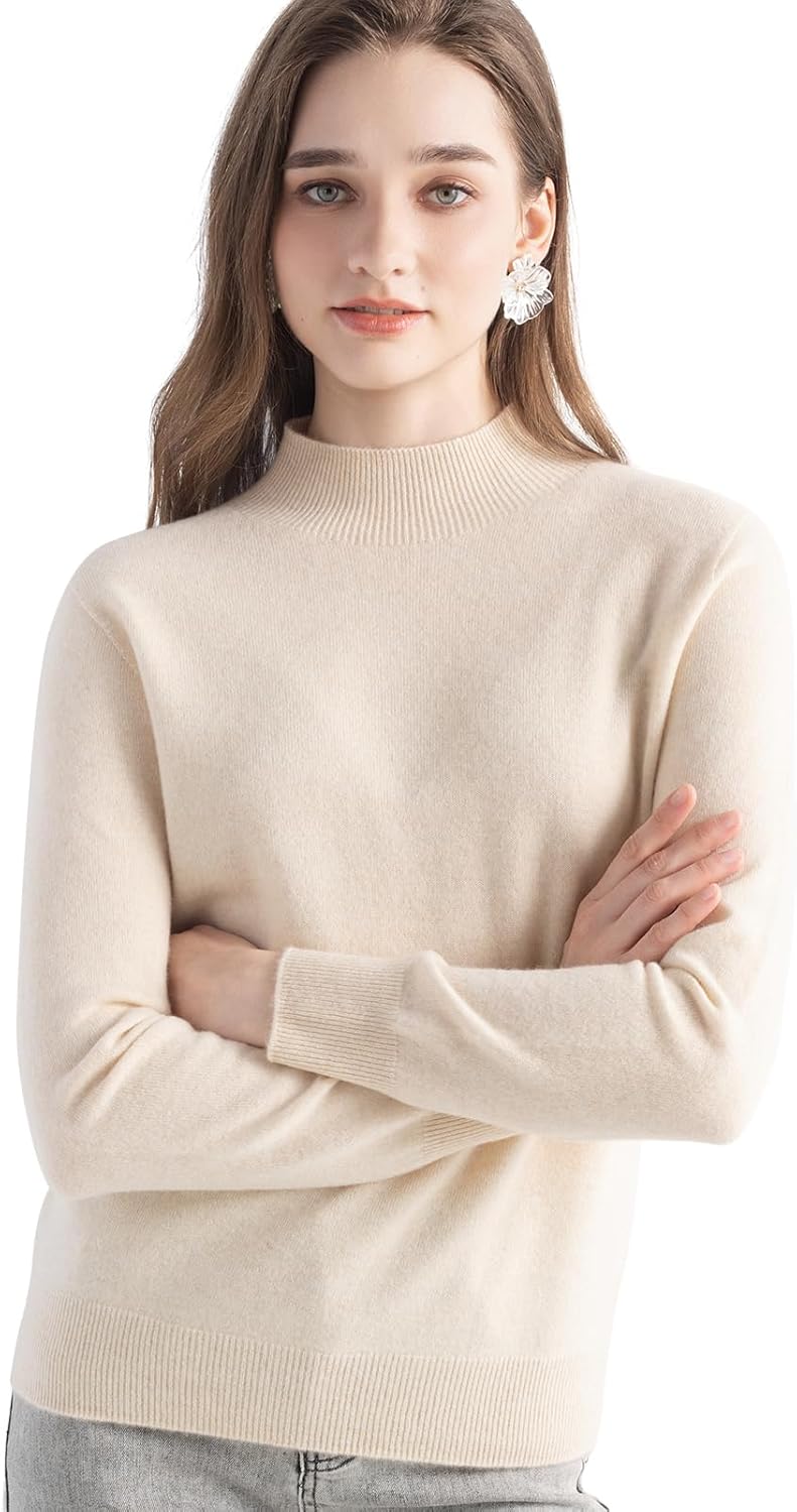 100% Pure Cashmere Mock Neck Pullover Sweater
