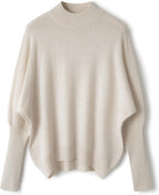 Merino Wool Blend Mock Neck Batwing Sleeve Sweater