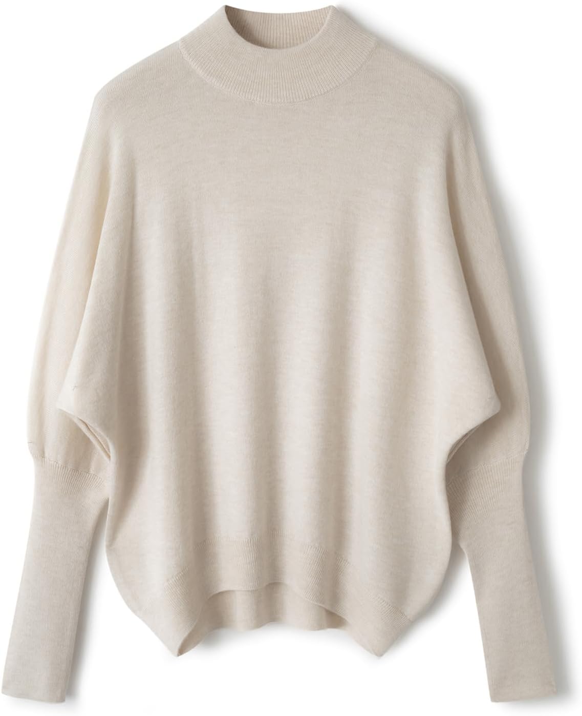 Merino Wool Blend Mock Neck Batwing Sleeve Sweater