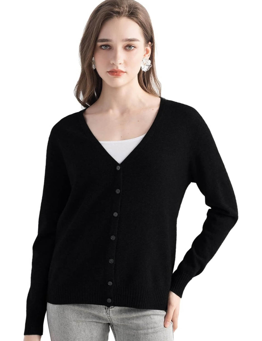 Mongolian V-Neck Knitted Cashmere Cardigan