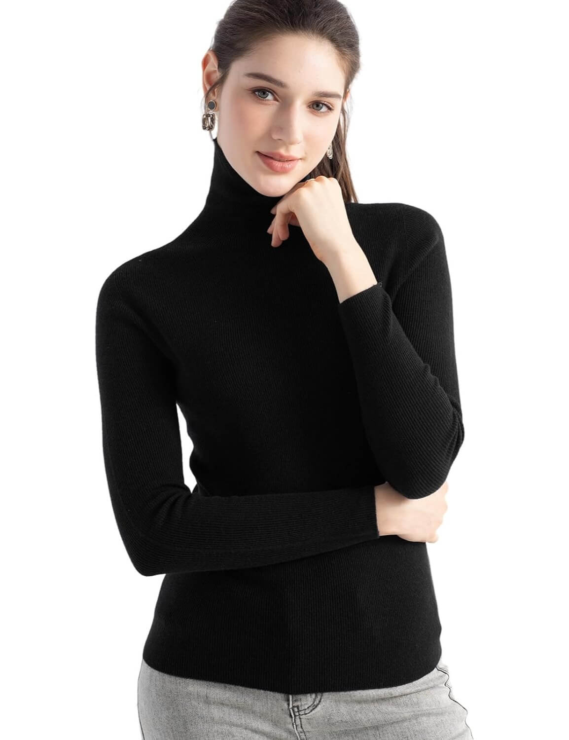 Merino Wool Blend Ribbed Turtleneck Slim Fit Sweater