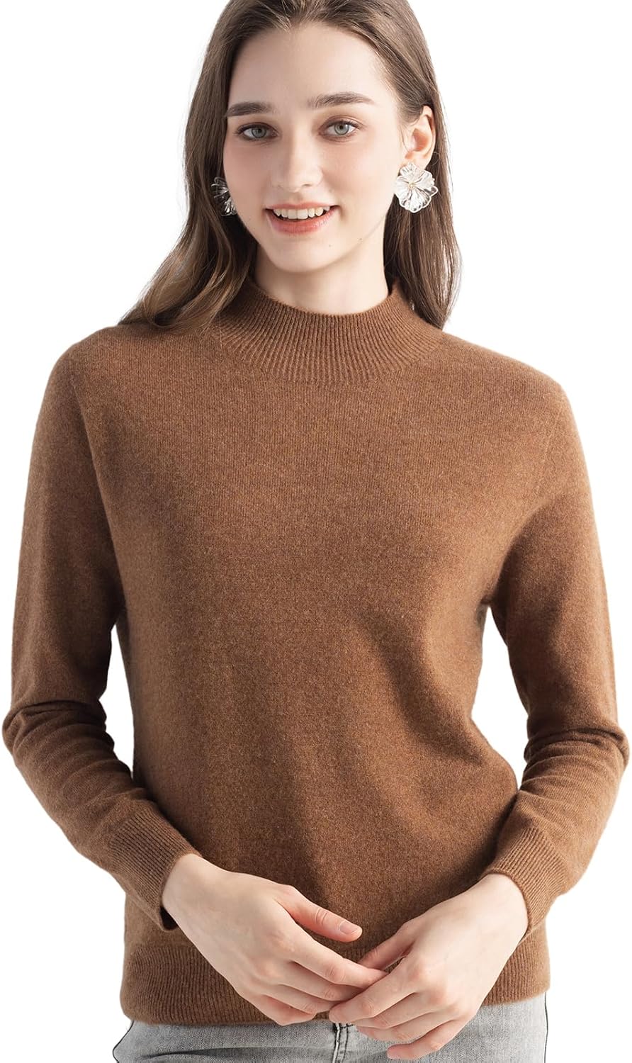 100% Pure Cashmere Mock Neck Pullover Sweater