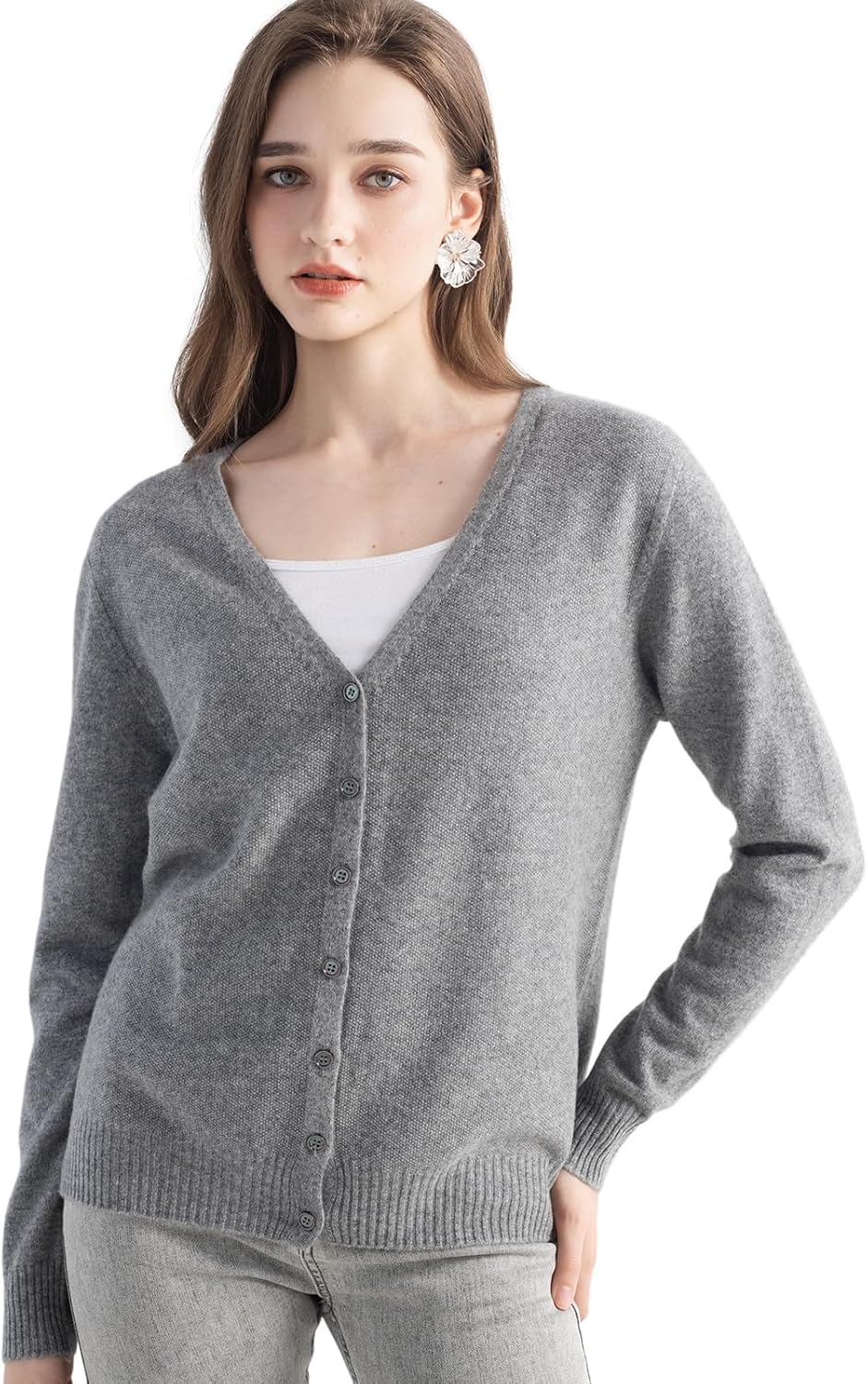 Mongolian V-Neck Knitted Cashmere Cardigan