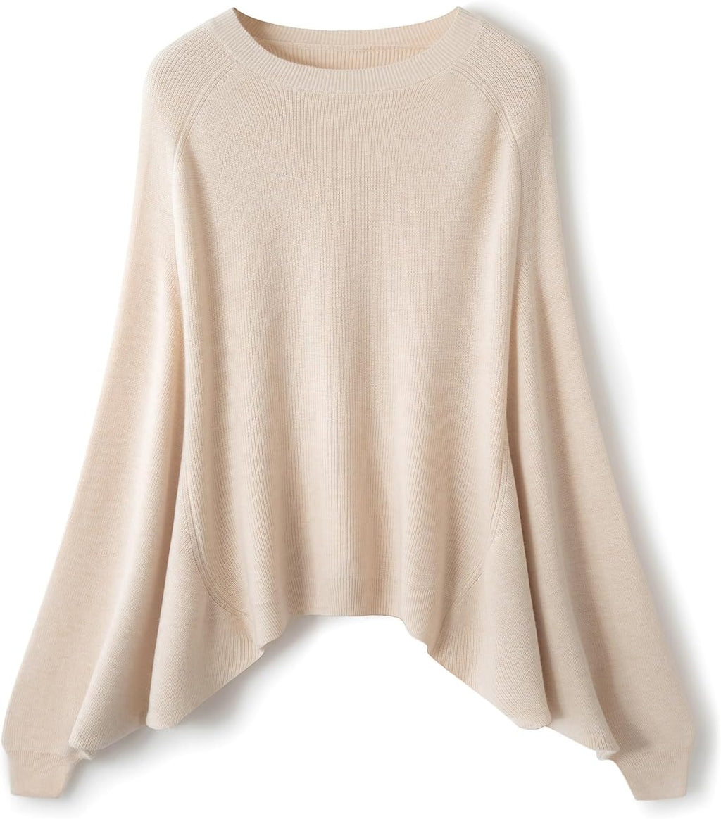 Merino Wool Blend Oversized Crewneck Batwing Sweater