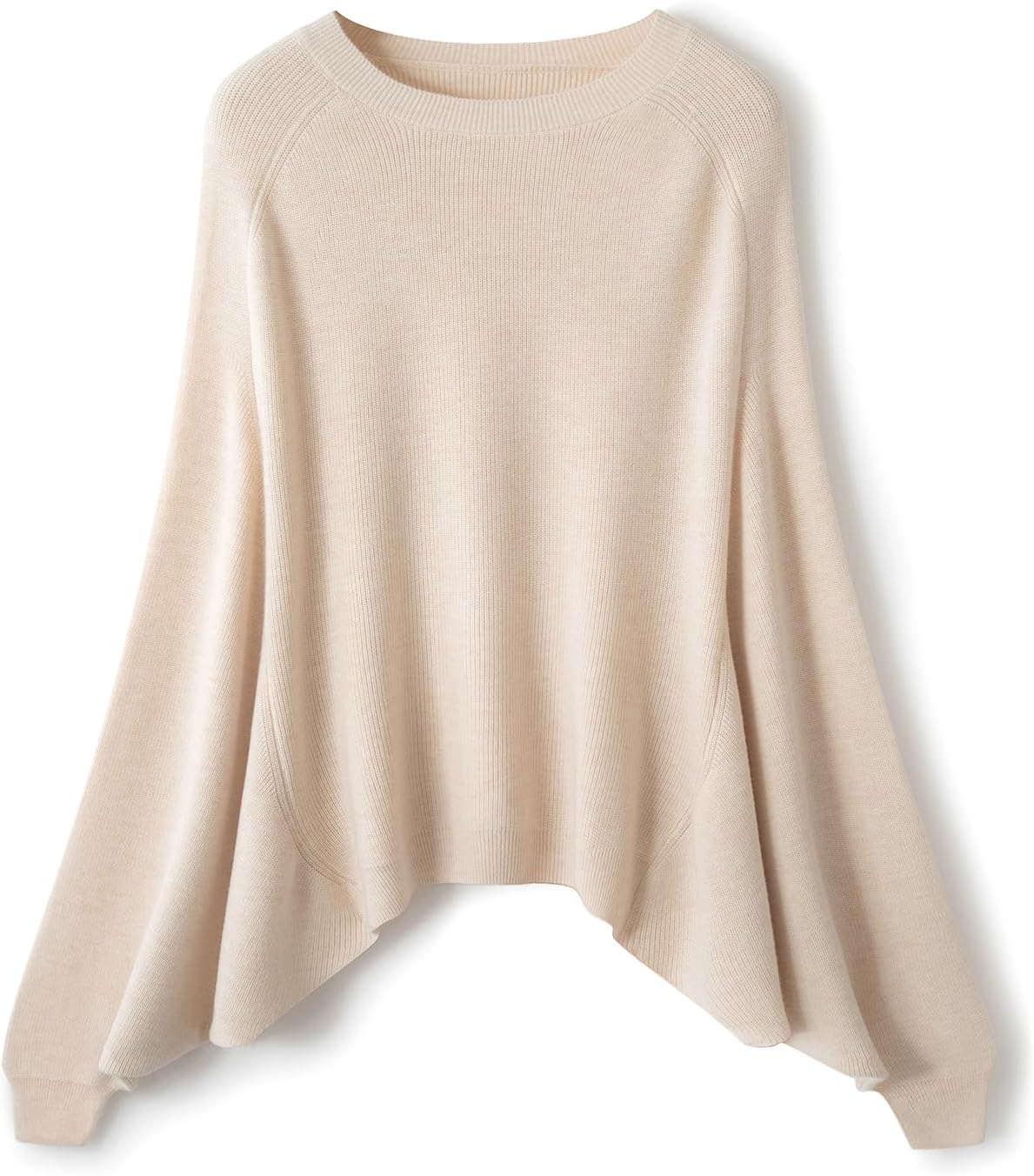 Merino Wool Blend Oversized Crewneck Batwing Sweater