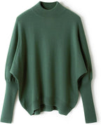 Merino Wool Blend Mock Neck Batwing Sleeve Sweater