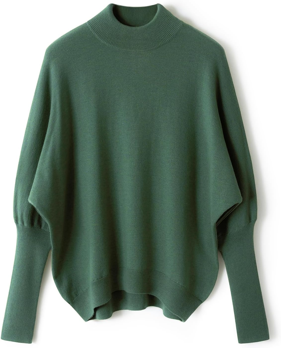 Merino Wool Blend Mock Neck Batwing Sleeve Sweater