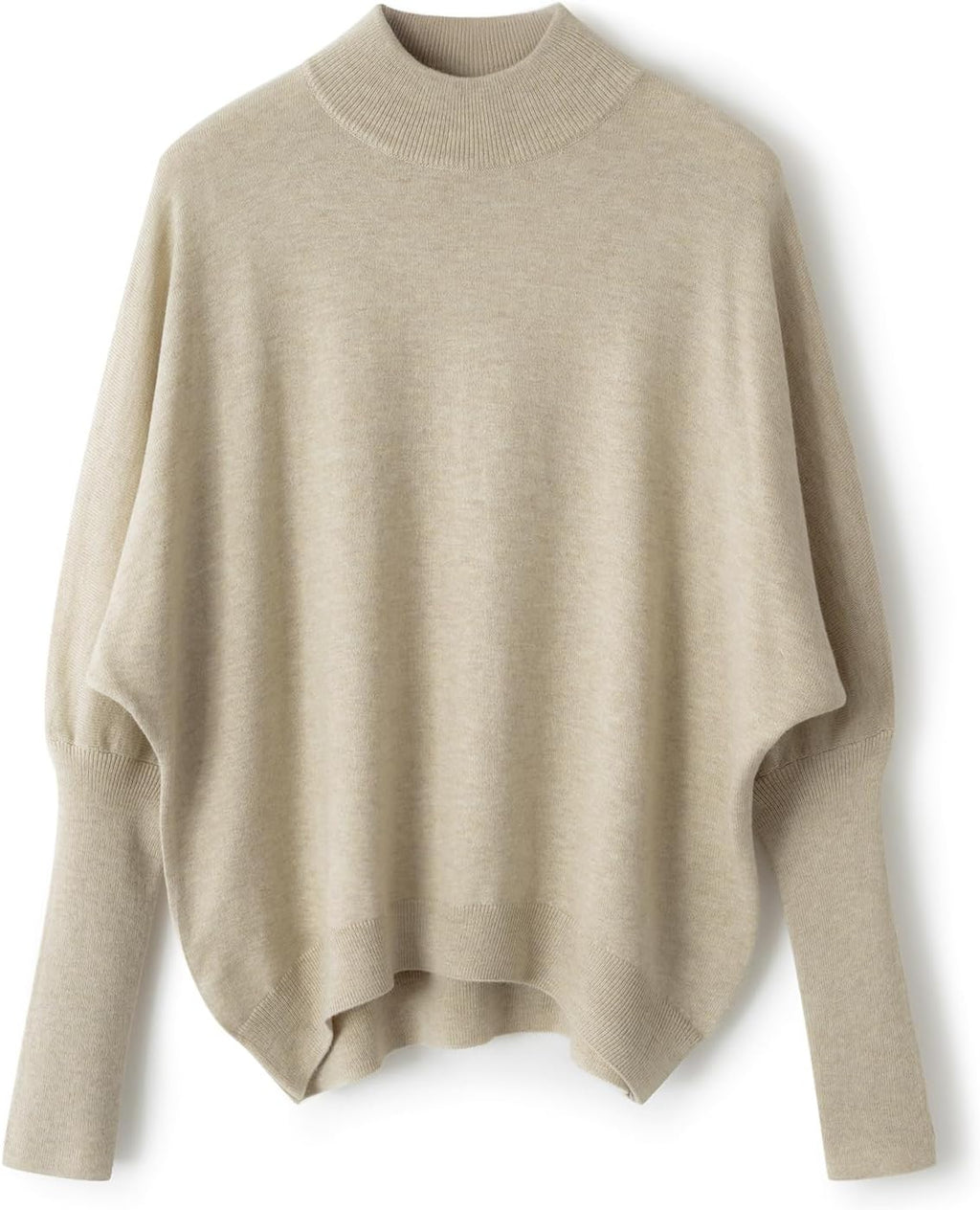 Merino Wool Blend Mock Neck Batwing Sleeve Sweater