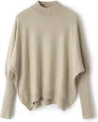 Merino Wool Blend Mock Neck Batwing Sleeve Sweater