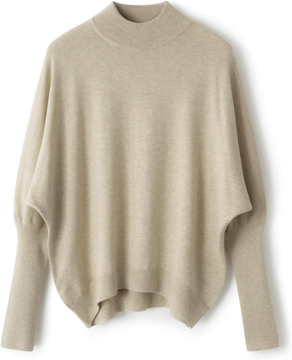 Merino Wool Blend Mock Neck Batwing Sleeve Sweater