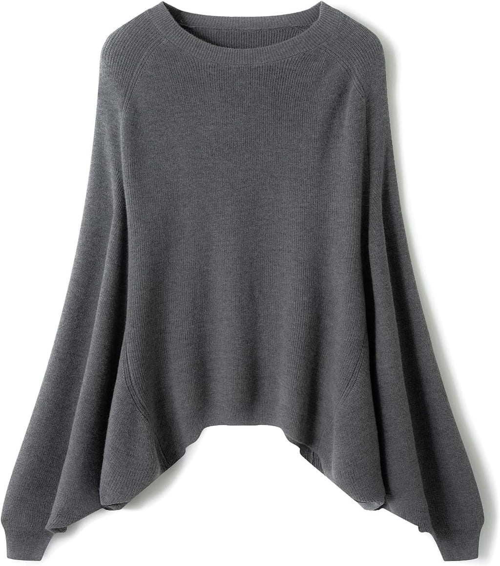 Merino Wool Blend Oversized Crewneck Batwing Sweater