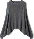 Merino Wool Blend Oversized Crewneck Batwing Sweater
