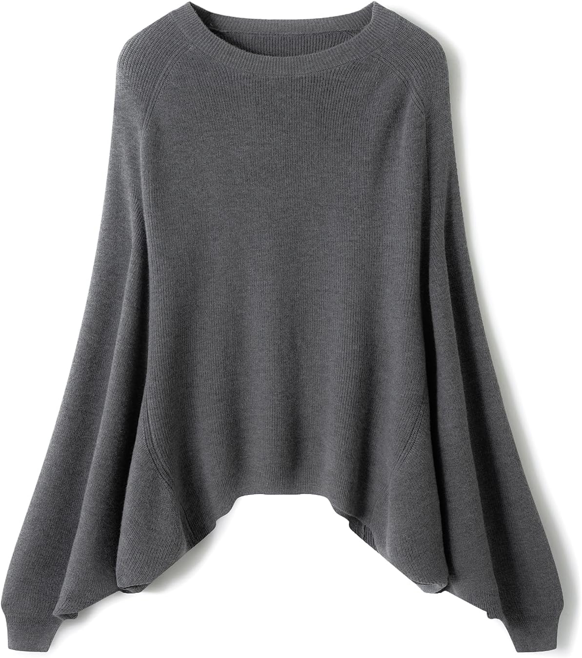Merino Wool Blend Oversized Crewneck Batwing Sweater