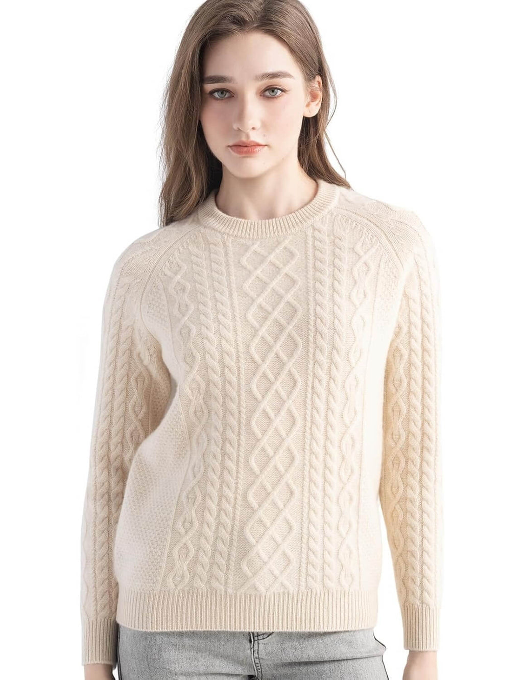 Mongolian Cashmere Cable Crewneck Sweater