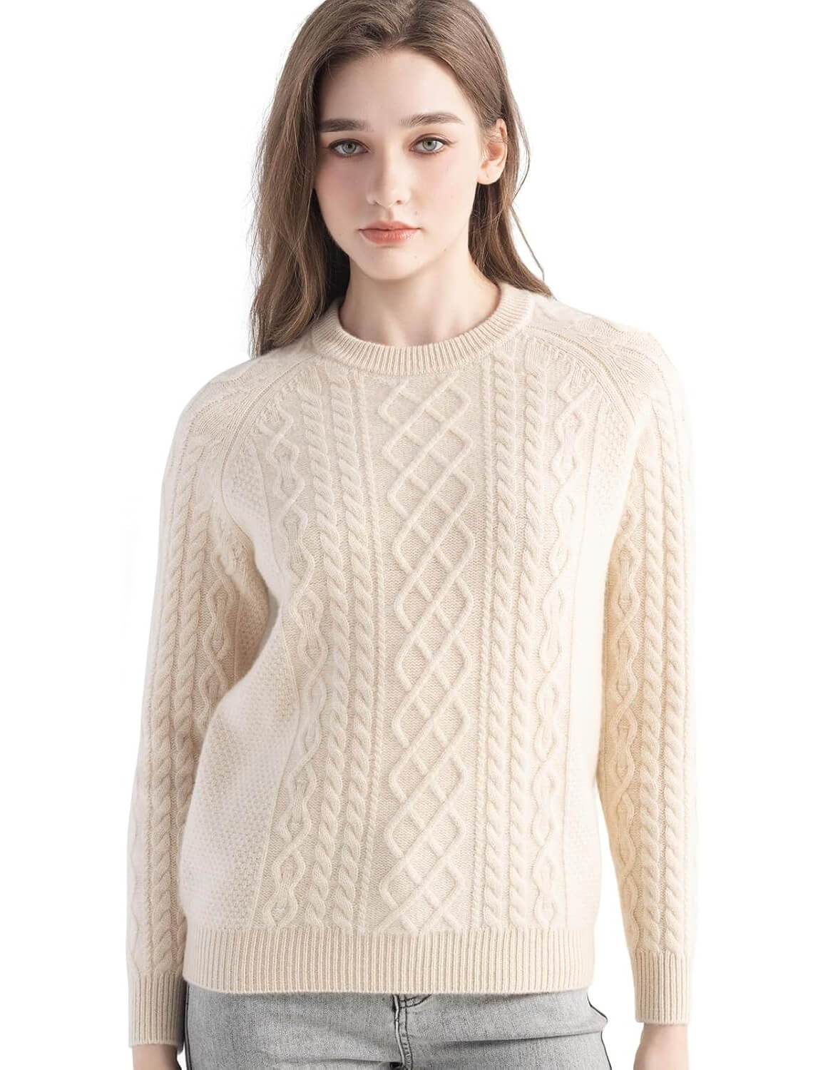 Mongolian Cashmere Cable Crewneck Sweater