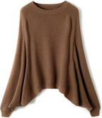 Merino Wool Blend Oversized Crewneck Batwing Sweater