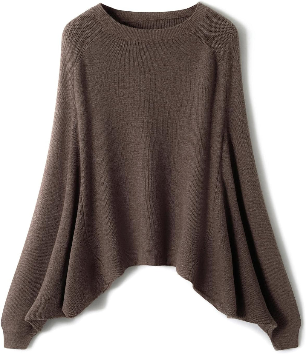 Merino Wool Blend Oversized Crewneck Batwing Sweater