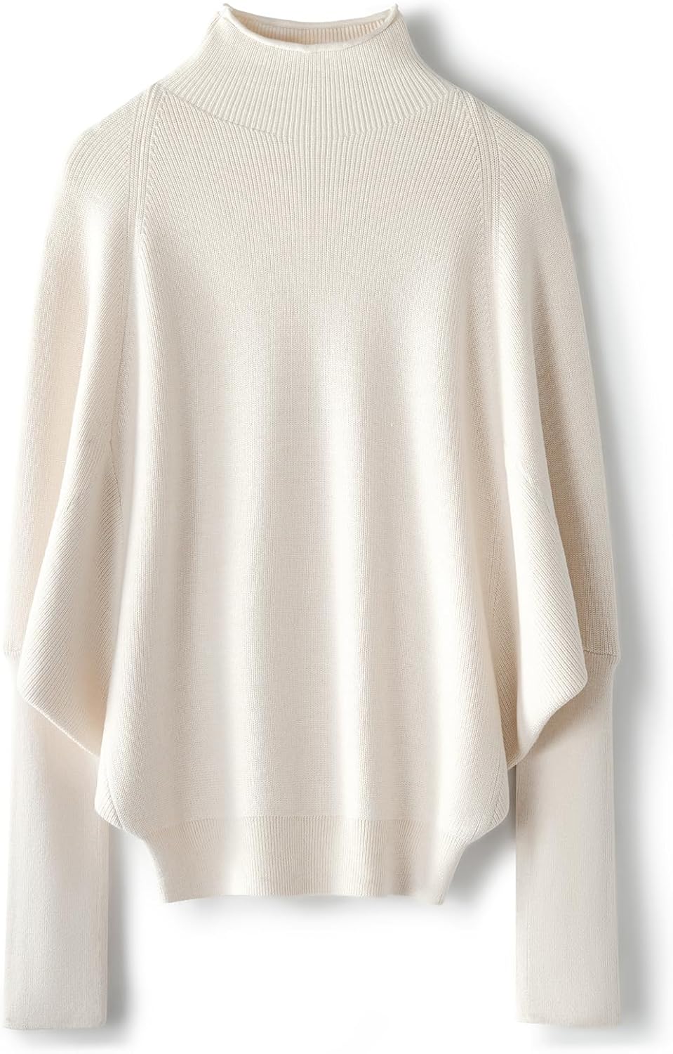 Merino Wool Blend Oversized Mock Neck Batwing Knit Sweater