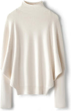 Merino Wool Blend Oversized Mock Neck Batwing Knit Sweater