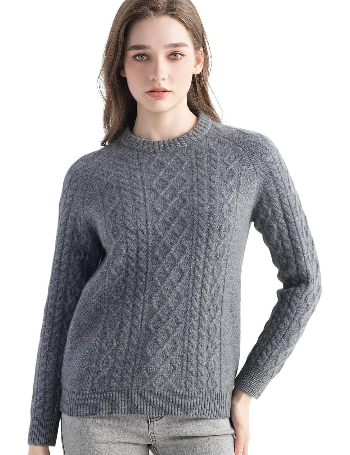 Mongolian Cashmere Cable Crewneck Sweater