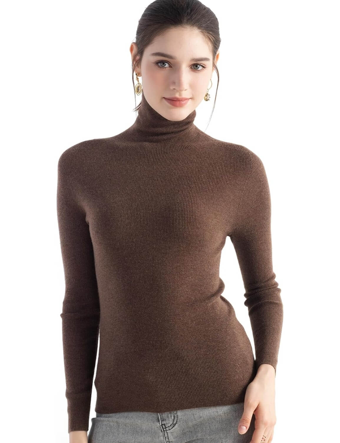 Merino Wool Blend Ribbed Turtleneck Slim Fit Sweater