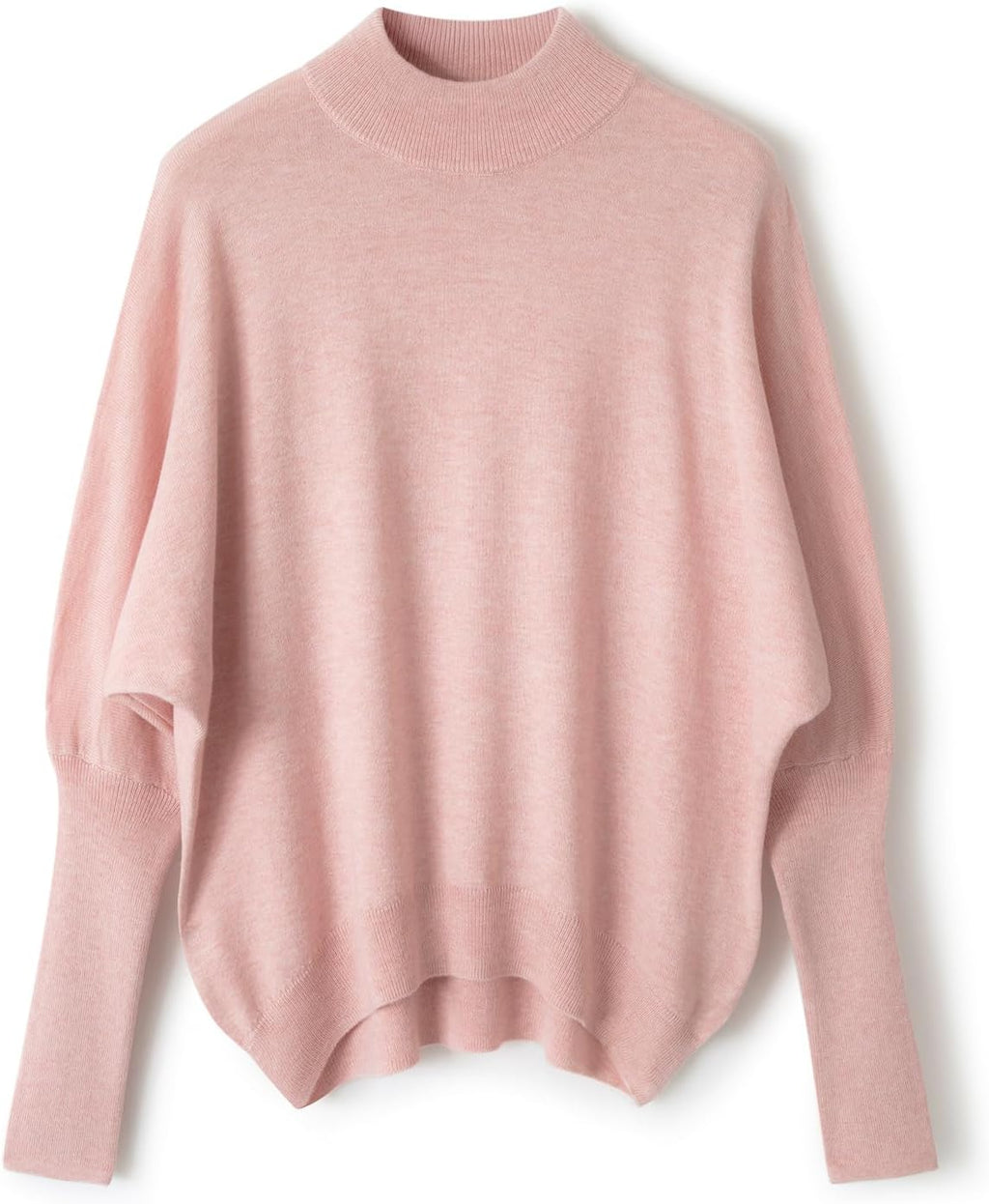 Merino Wool Blend Mock Neck Batwing Sleeve Sweater