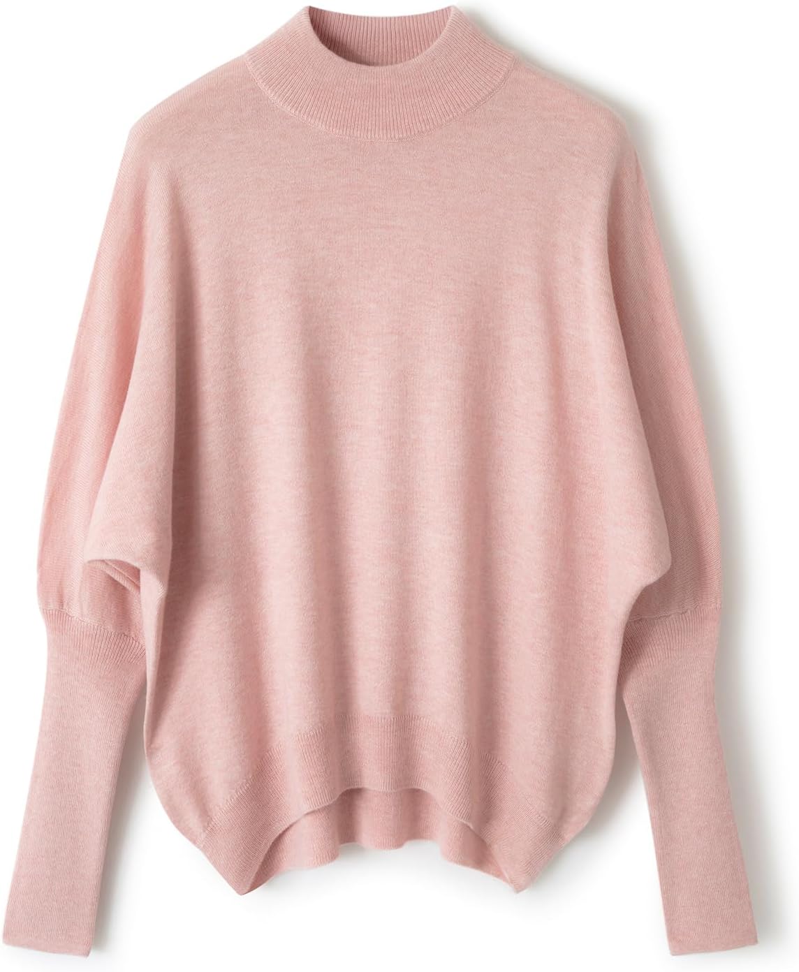 Merino Wool Blend Mock Neck Batwing Sleeve Sweater