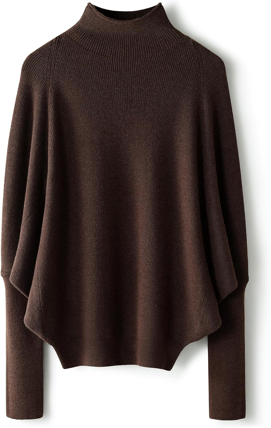 Merino Wool Blend Oversized Mock Neck Batwing Knit Sweater