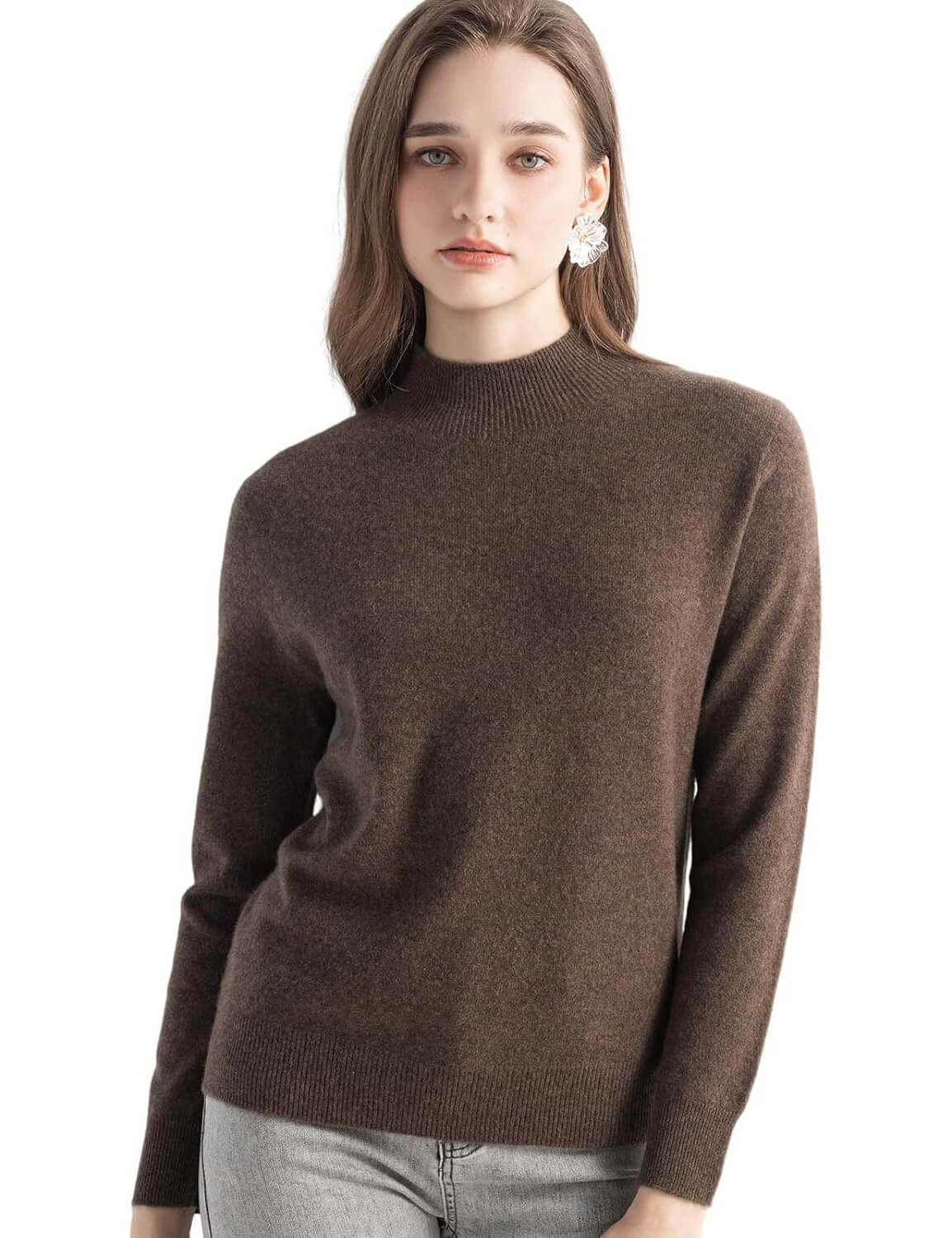 100% Pure Cashmere Mock Neck Pullover Sweater