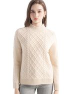 Mongolian Cashmere Casual Mock Neck Cable Sweater