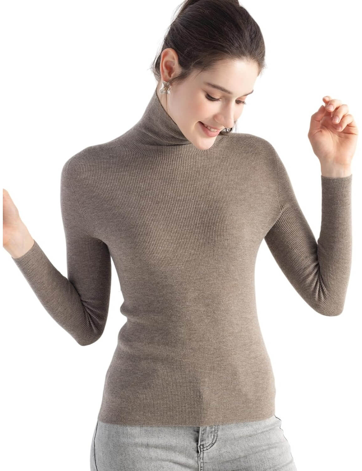 Merino Wool Blend Ribbed Turtleneck Slim Fit Sweater