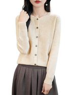 100% Merino Wool Crewneck Cardigan Sweater