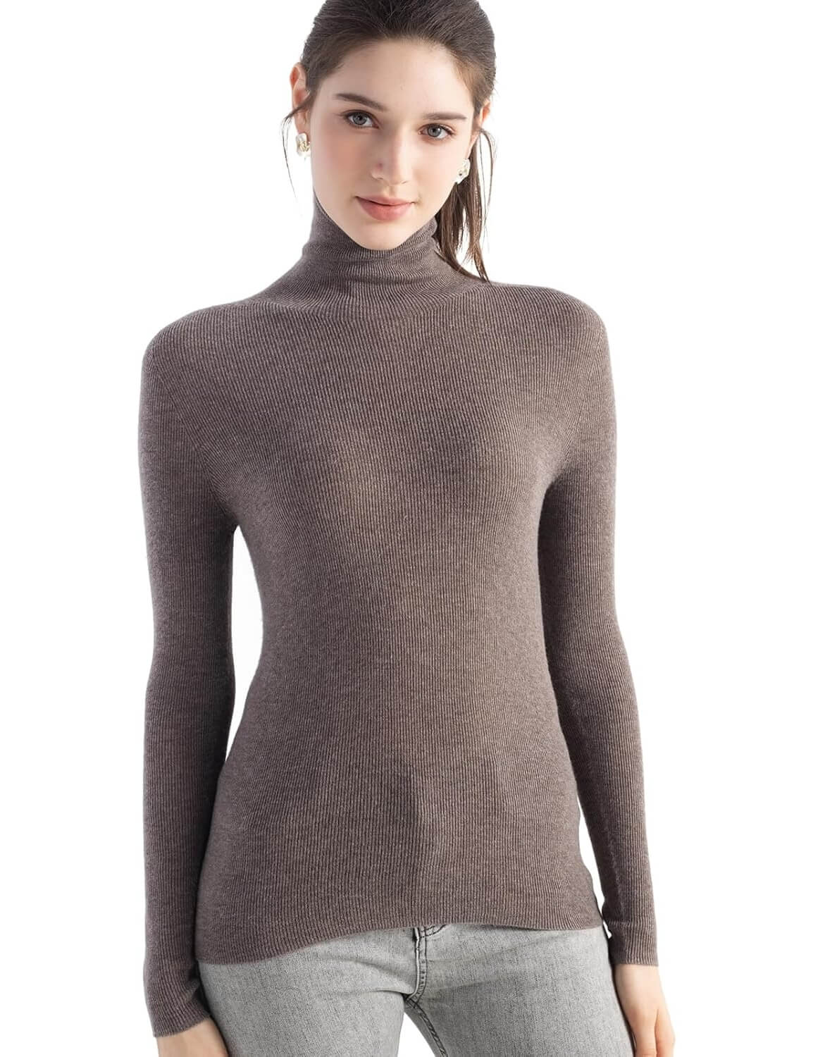 Merino Wool Blend Ribbed Turtleneck Slim Fit Sweater