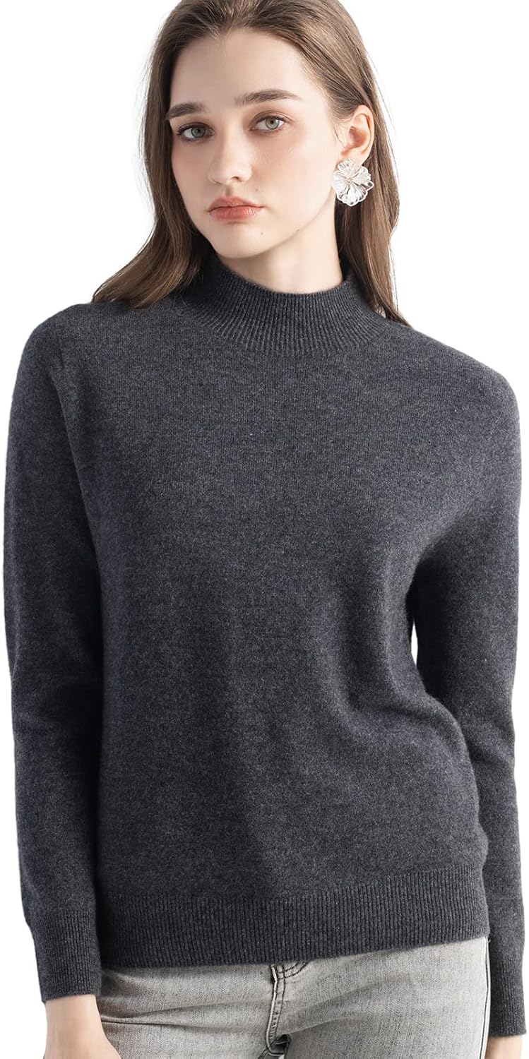 100% Pure Cashmere Mock Neck Pullover Sweater