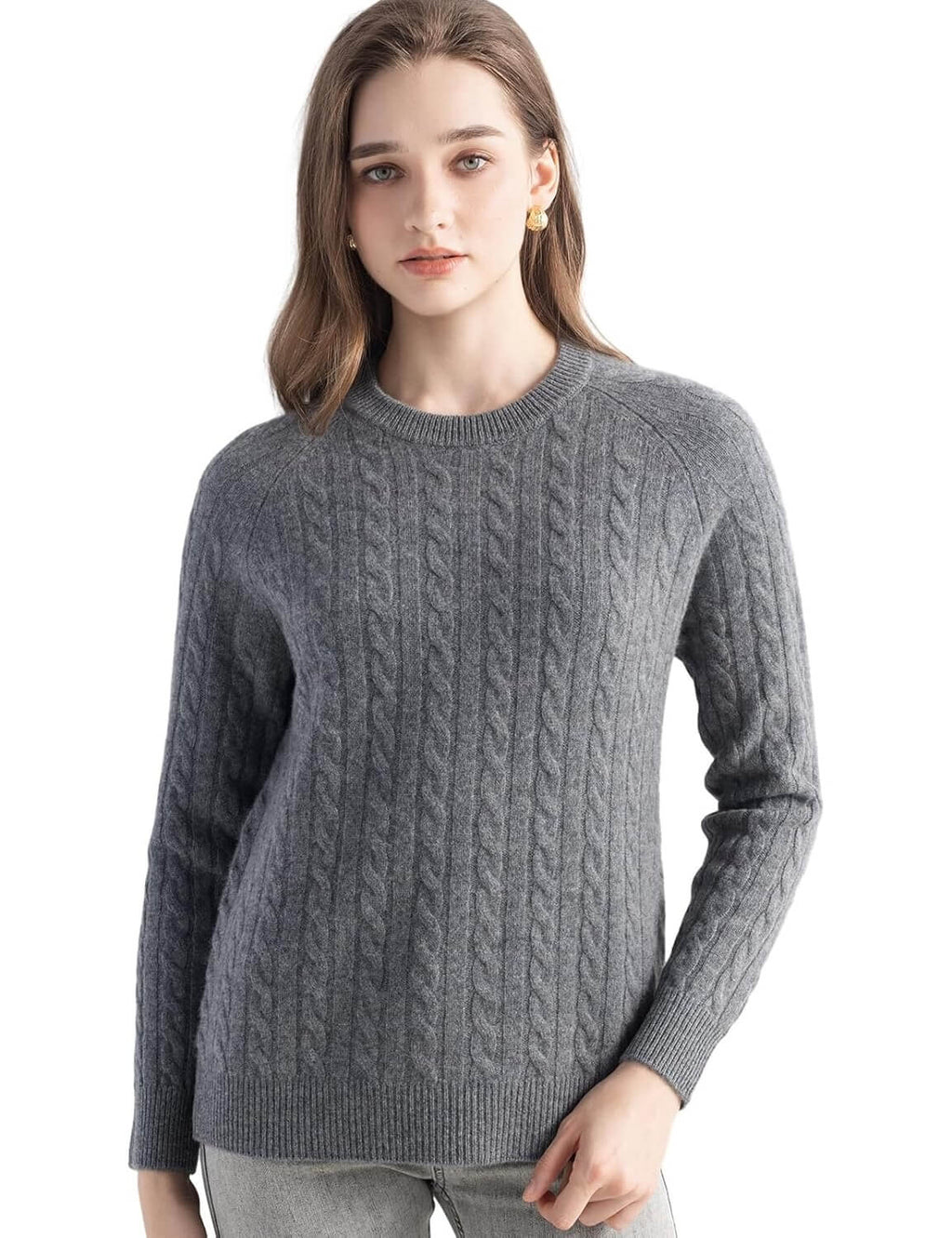 Mongolian Cashmere Cable Crewneck Sweater