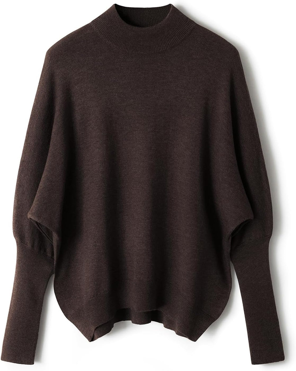Merino Wool Blend Mock Neck Batwing Sleeve Sweater