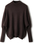 Merino Wool Blend Mock Neck Batwing Sleeve Sweater