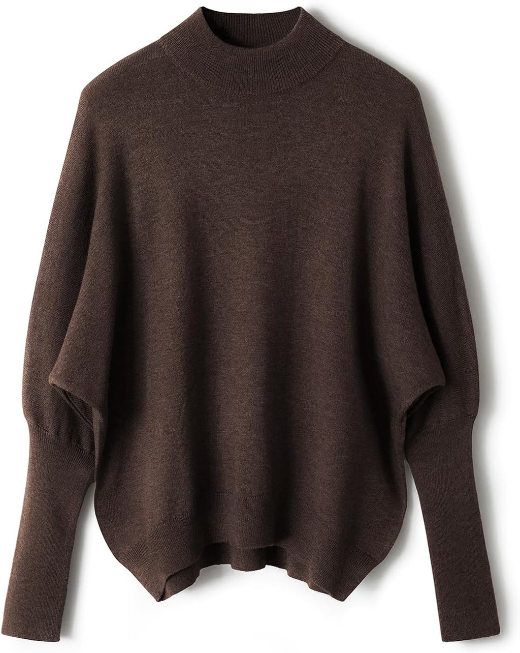 Merino Wool Blend Mock Neck Batwing Sleeve Sweater