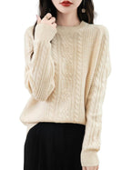 100% Merino Wool Crewneck Cable Knit Sweater