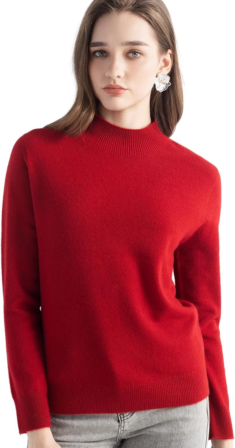 100% Pure Cashmere Mock Neck Pullover Sweater