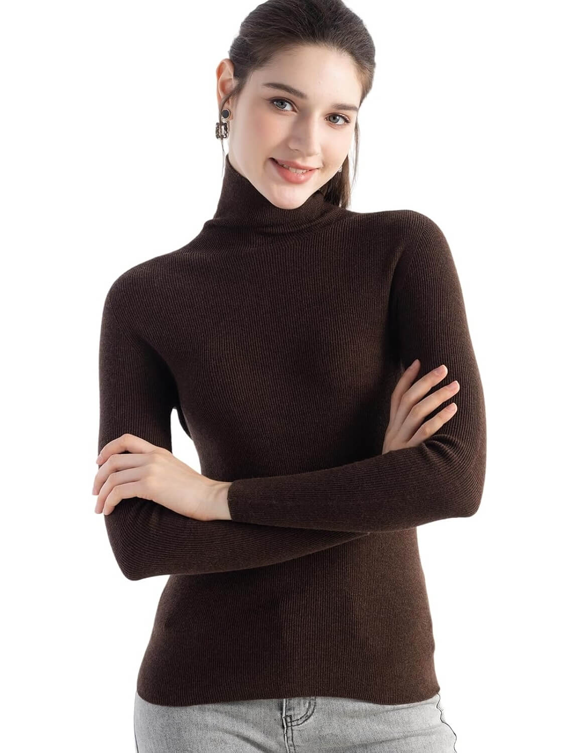 Merino Wool Blend Ribbed Turtleneck Slim Fit Sweater