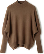 Merino Wool Blend Mock Neck Batwing Sleeve Sweater