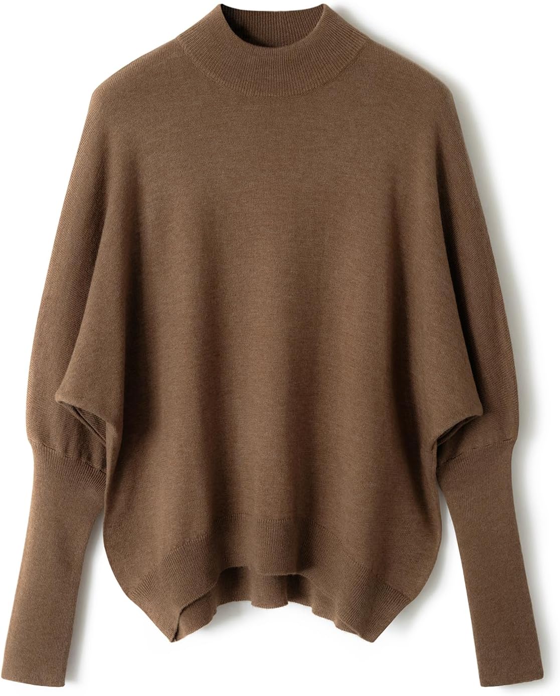 Merino Wool Blend Mock Neck Batwing Sleeve Sweater