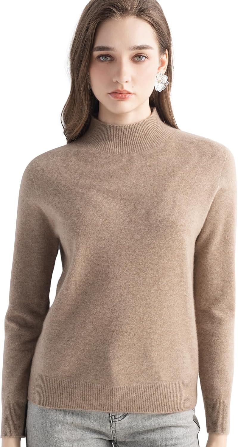 100% Pure Cashmere Mock Neck Pullover Sweater