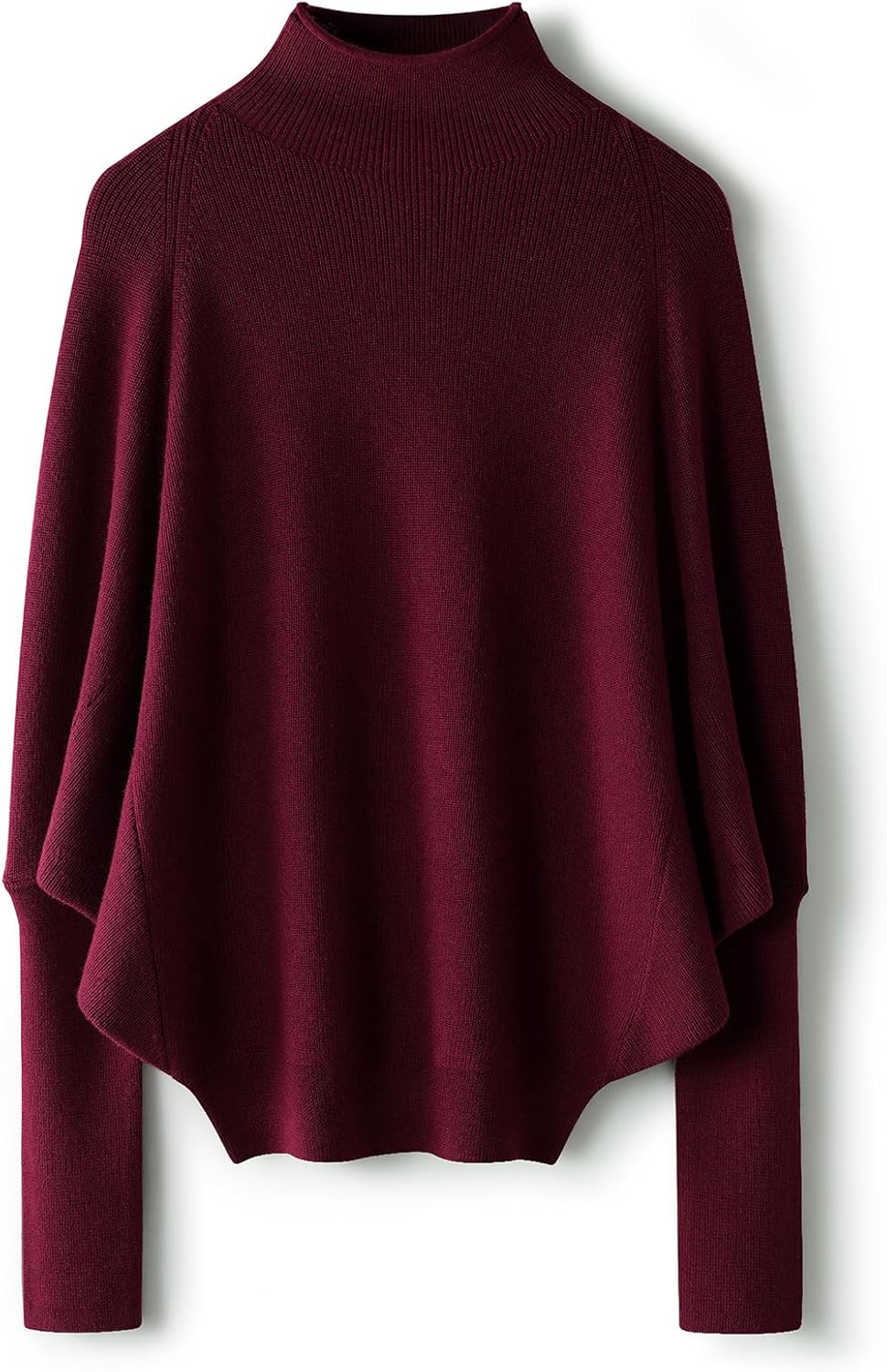 Merino Wool Blend Oversized Mock Neck Batwing Knit Sweater