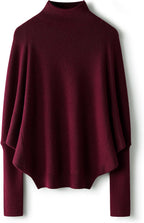 Merino Wool Blend Oversized Mock Neck Batwing Knit Sweater