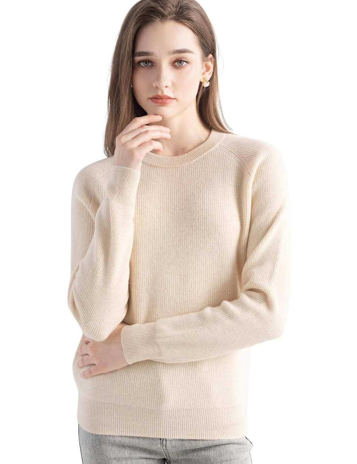 Mongolian Cashmere Ribbed Crewneck Sweater