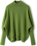 Merino Wool Blend Mock Neck Batwing Sleeve Sweater